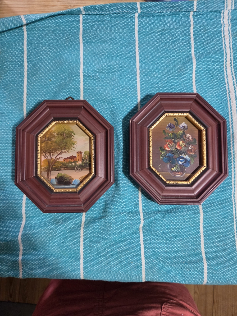 Set of Two Octagonal Wood Framed Wall Art in Brown